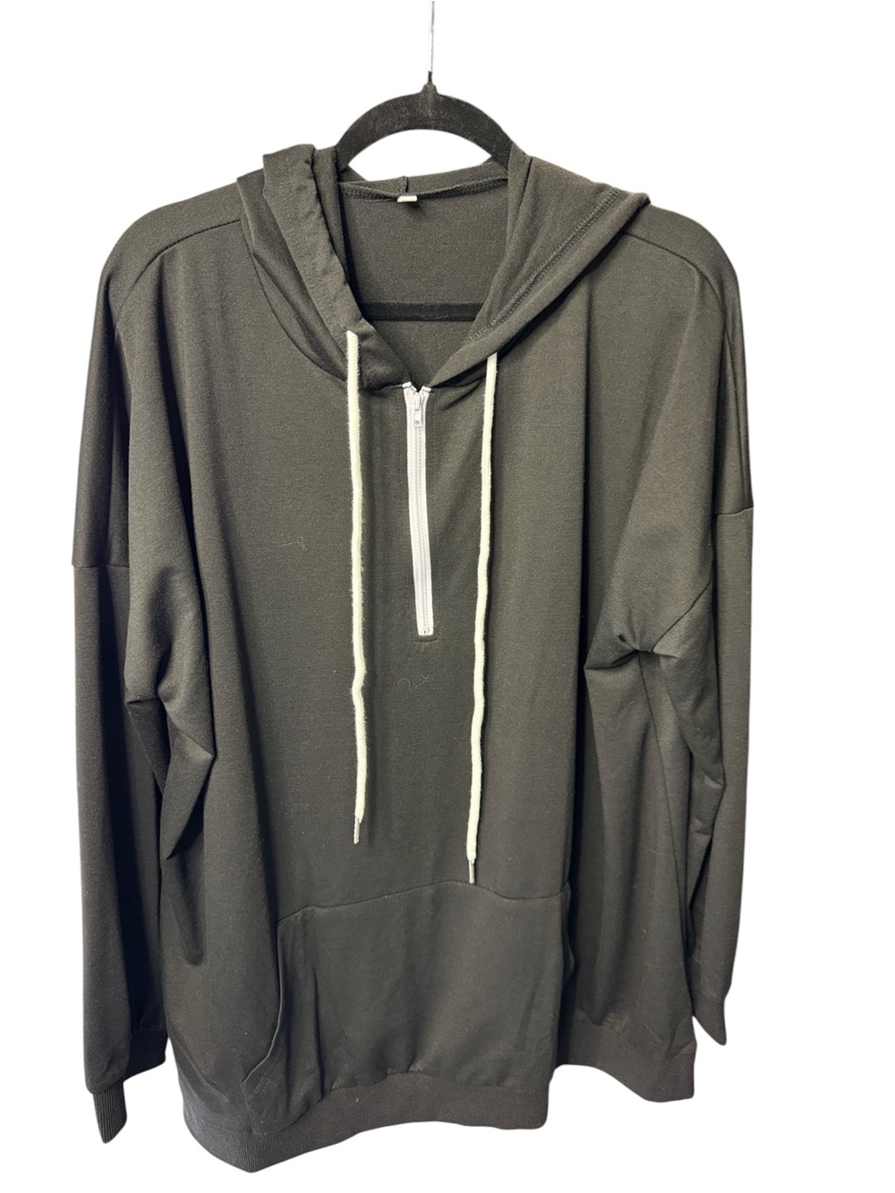 Black Half-Zip Hoodie Shirt with Drawstrings - Men